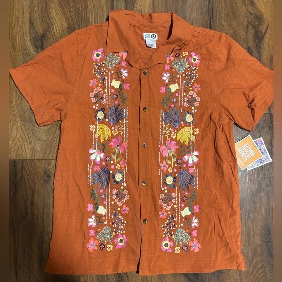 Latino Heritage Month Other - Latino Heritage Month Boys’ Short Sleeve Woven Floral Button Shirt - Orange XL